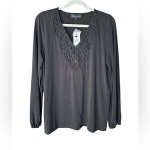 Jones New York Women's Black Embellished Blouse
